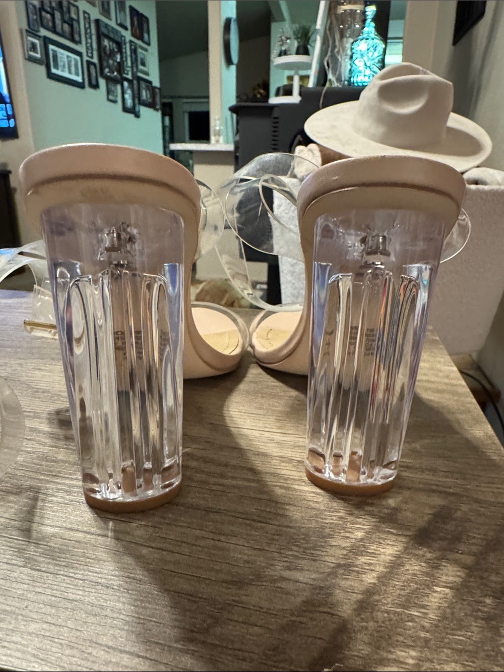 JustFab Nude Clear Strap Lucite Block Heels - Picture 3 of 3